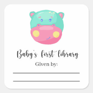 Hippo - Baby Shower bookplate, books for baby Square Sticker