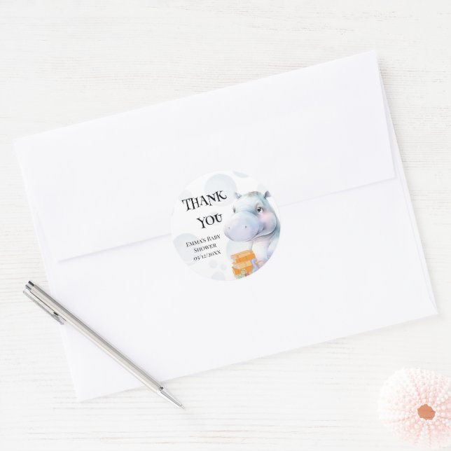 Hippo Baby Shower Favour  Classic Round Sticker (Envelope)