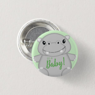 Hippo Baby Shower Green 3 Cm Round Badge