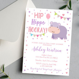 Hippo Baby Shower Invitation Animal Theme Invite