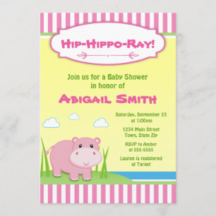 Hippo Baby Shower Invitation Pink Hippo Girl