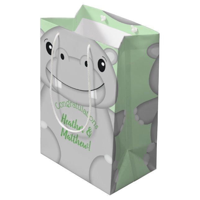 Hippo Baby Shower Medium Gift Bag (Back Angled)