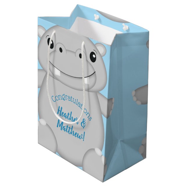 Hippo Baby Shower Medium Gift Bag (Back Angled)