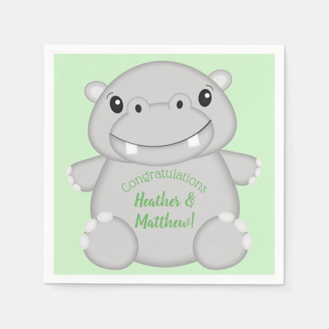 Hippo Baby Shower Napkin (Front)