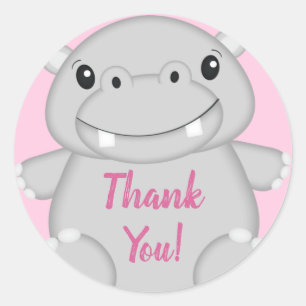Hippo Baby Shower Pink Classic Round Sticker