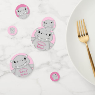 Hippo Baby Shower Pink Confetti