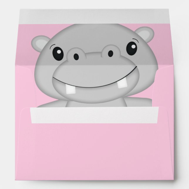 Hippo Baby Shower Pink Envelope (Back (Bottom))