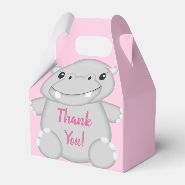 Hippo Baby Shower Pink Favour Box (Front Side)