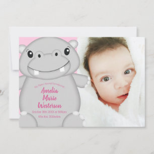 Hippo Baby Shower Pink Invitation