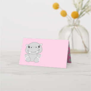 Hippo Baby Shower Pink Place Card