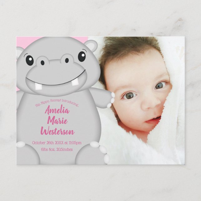 Hippo Baby Shower Pink Postcard (Front)
