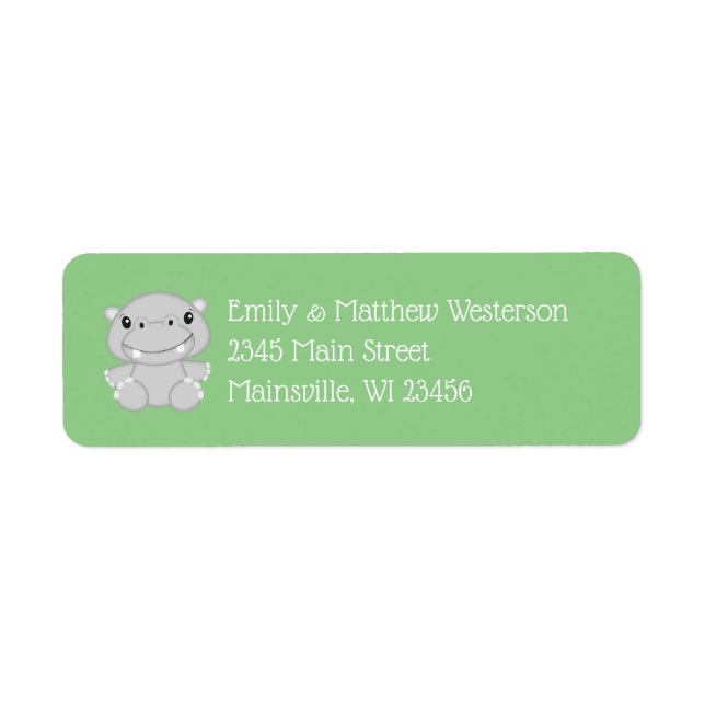 Hippo Baby Shower Return Address Label (Front)