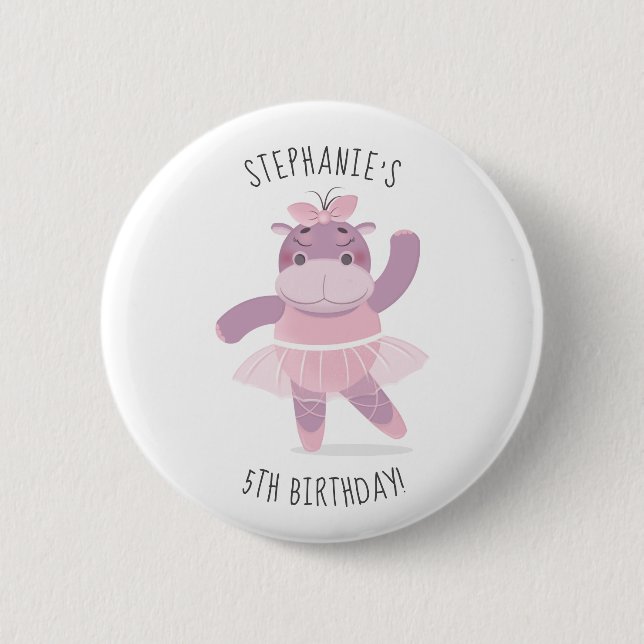 Hippo Ballerina 6 Cm Round Badge (Front)