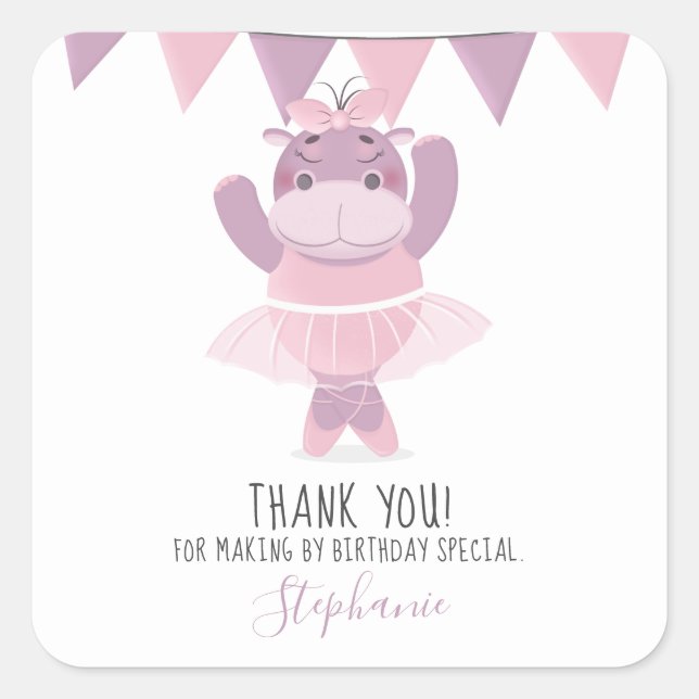 Hippo Ballerina Square Sticker (Front)