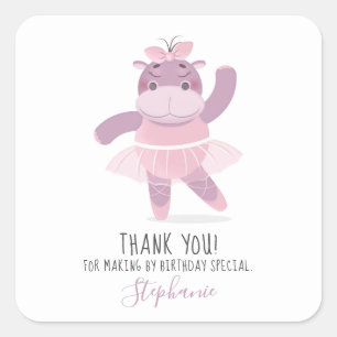 Hippo Ballerina Square Sticker