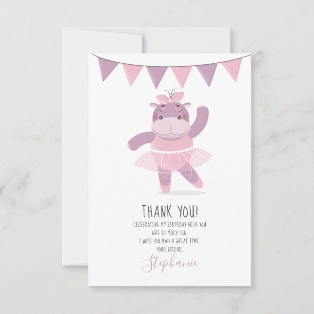 Hippo Ballerina Thank You Invitation (Front)