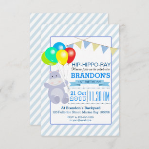 Hippo Balloons Adventure 1st Birthday Bash Invitation