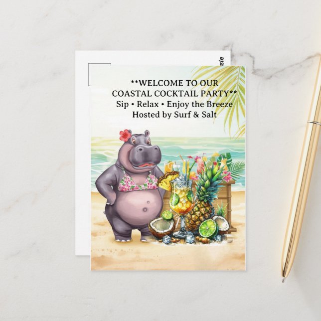 HIPPO BEACH Cocktail Party  Welcome message Postcard (Front/Back In Situ)