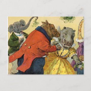 Hippo & Bear at the Christmas Ball in Animal Land Holiday Postcard