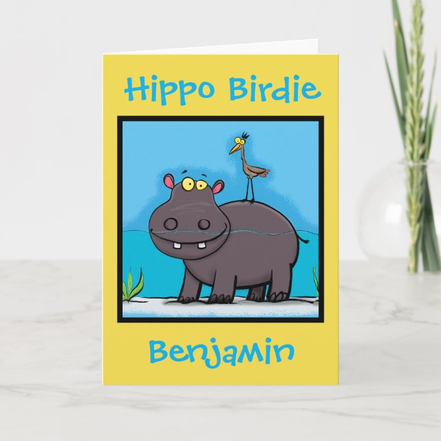 Hippo birdie funny personalized cartoon birthday card (Front)