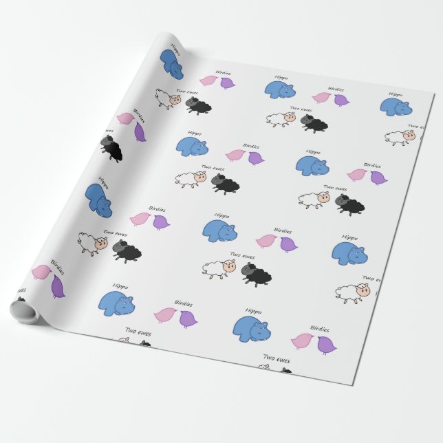 Hippo Birdies Two Ewes Wrapping Paper (Unrolled)