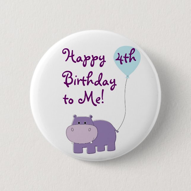 Hippo Birthday Button (Front)