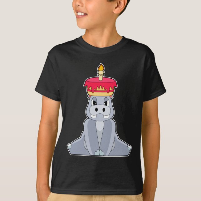 Hippo Birthday Candle Cake T-Shirt (Front)