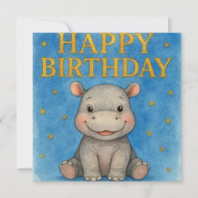 Hippo Birthday Card. Card (Front)