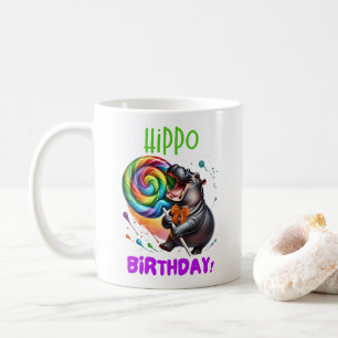 Hippo Birthday Cheerful, Colorful Candy Swirl Coffee Mug