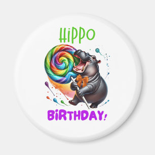 Hippo Birthday Cheerful, Colorful Candy Swirl   Magnet