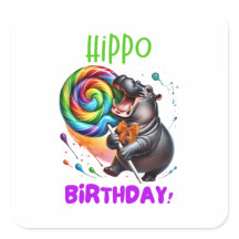 Hippo Birthday Cheerful, Colorful Candy Swirl |