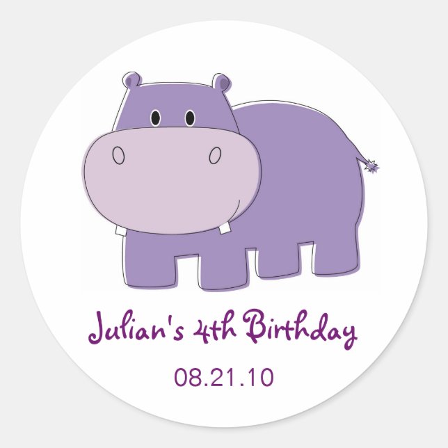 Hippo Birthday Cupcake Topper Stickers (Front)