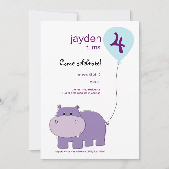 Hippo Birthday Invitation (Front)