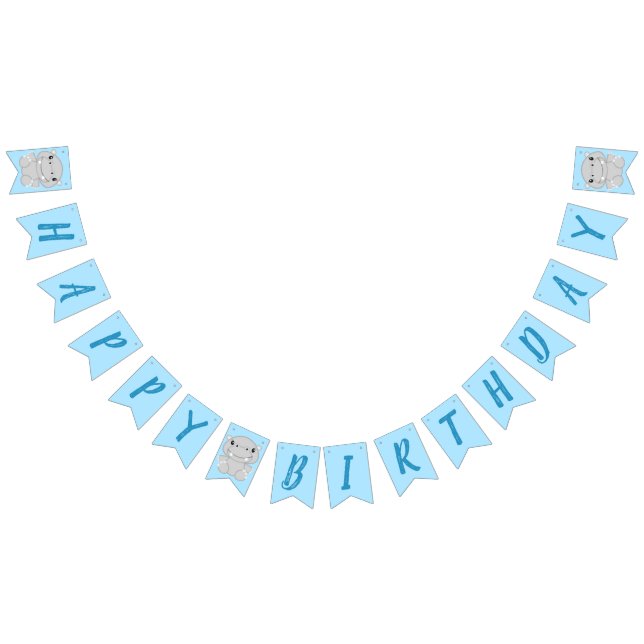 Hippo Birthday Party Blue Bunting (All)