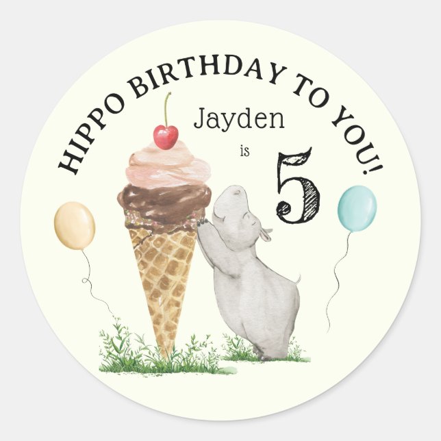 Hippo Birthday Party  Classic Round Sticker (Front)