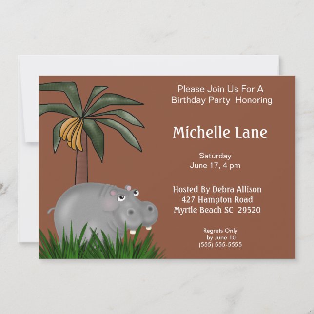 Hippo Birthday Party Invitations (Front)