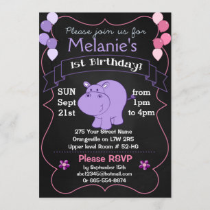 Hippo Birthday Party invitations