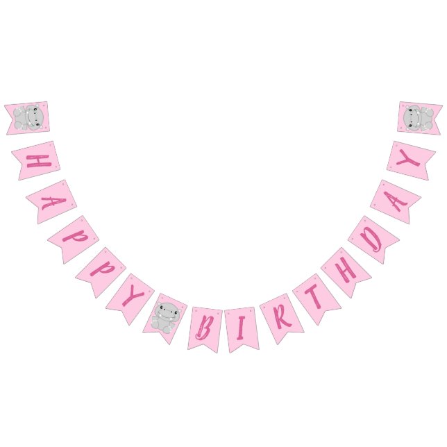 Hippo Birthday Party Pink Bunting (All)
