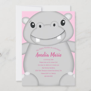 Hippo Birthday Party Pink Invitation