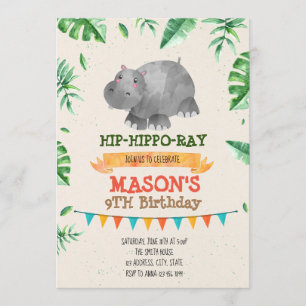 Hippo birthday party theme invitation