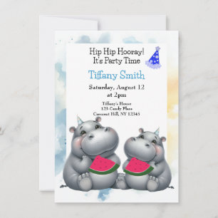  Hippo Birthday Party Watermelon Invitation