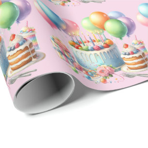 Hippo Birthday Party with Balloon Wrapping Paper