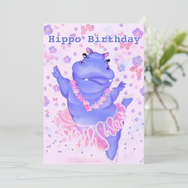 Hippo Birthday - Prima Ballerina Hippo + Your Name (Standing Front)