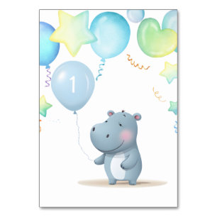 Hippo Birthday soft blue Table Number