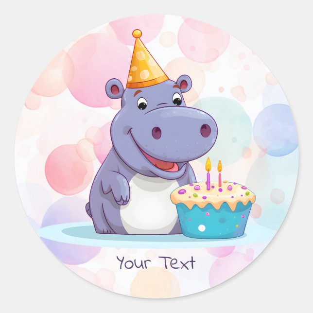 Hippo Birthday Sticker (Front)