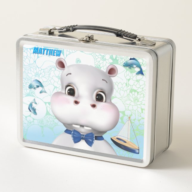 Hippo Blue Fish Kids Metal Lunch Box (Front)