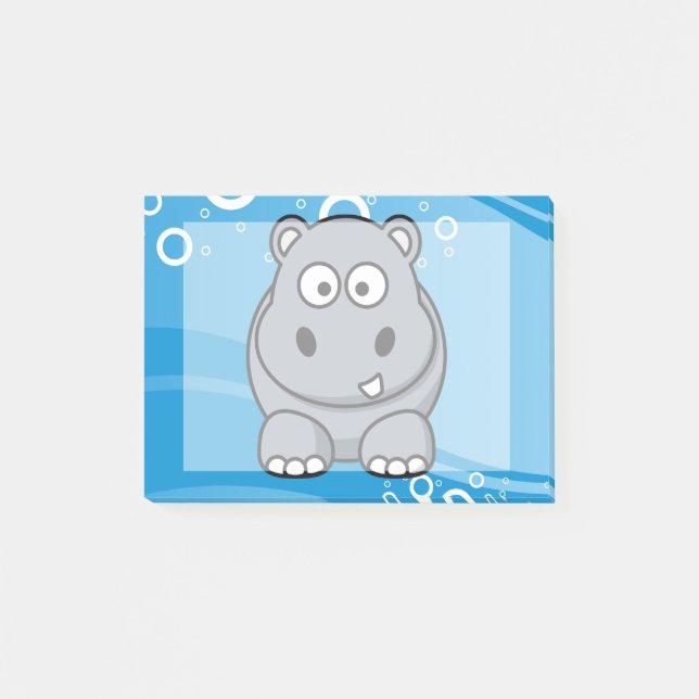 Hippo Cartoon With Blue Water Background Post-it Notes (Front)
