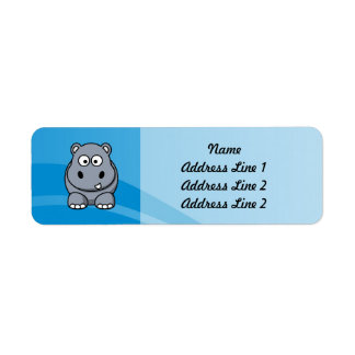 Hippo Cartoon With Blue Water Background Return Address Label