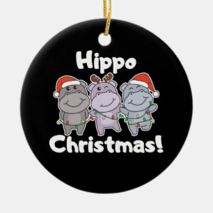 Hippo Christmas Animals Cute Hippos Merry Ceramic  Ceramic Ornament