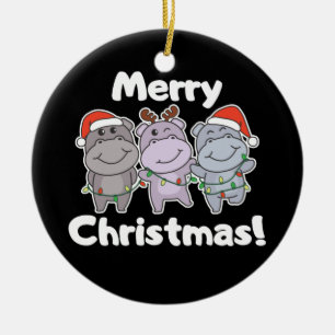Hippo Christmas Animals Cute Hippos Merry Ceramic  Ornament